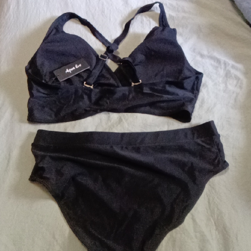 Aqua Eve Black Bralette Bikini Top with High Waist Bottom